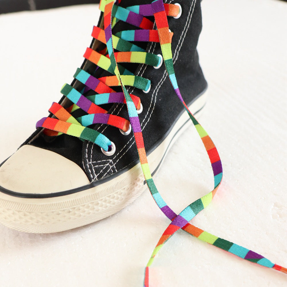 Rainbow Oblate Shoelace Unisex Shoes Rope Color Printing Gradient Personality Stripe Trendy Pride Sports